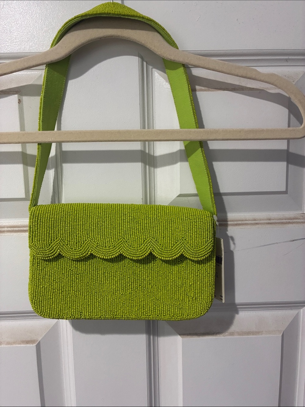 Lime Beaded Scallop Flap Shoulder Bag